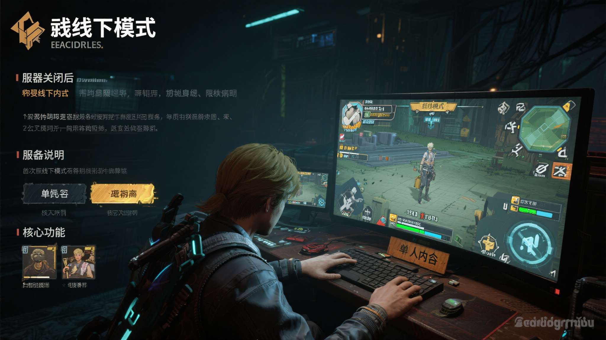 离线模式的实装意味着玩家在服务器关闭后，依然可以通过本地客户端继续游玩游戏的单人